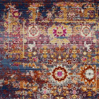 2' X 4' Blue Yellow And Red Floral Distressed Area Rug