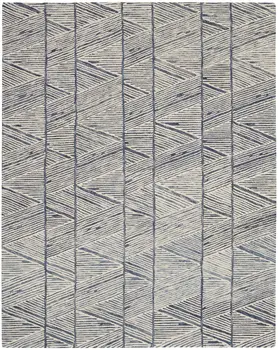 8' X 12' Blue And White Wool Geometric Area Rug