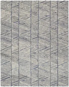 8' X 12' Blue And White Wool Geometric Area Rug