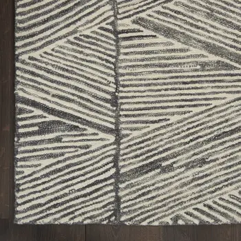 8' X 12' Gray and White Wool Abstract Area Rug