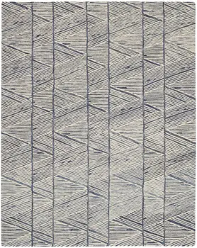 8' X 10' Blue and White Wool Abstract Area Rug
