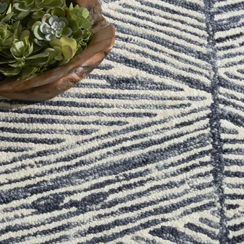8' X 10' Blue and White Wool Abstract Area Rug