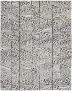 8' X 10' Blue and White Wool Abstract Area Rug