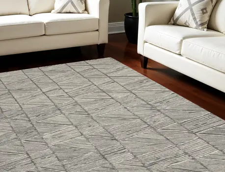 8' X 10' Gray And White Wool Abstract Area Rug