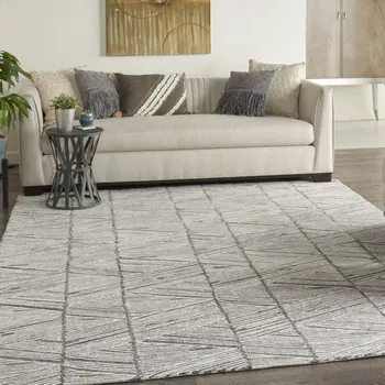 8' X 10' Gray And White Wool Abstract Area Rug