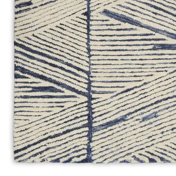 5' X 7' Blue And White Wool Abstract Area Rug