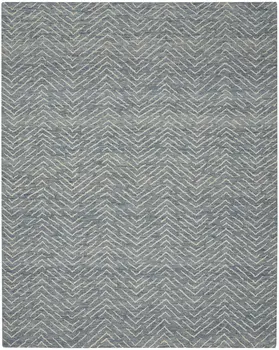 8' X 12' Indigo and Ivory Wool Chevron Area Rug