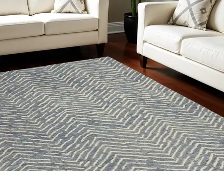8' X 12' Indigo and Ivory Wool Chevron Area Rug
