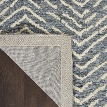 8' X 12' Indigo and Ivory Wool Chevron Area Rug
