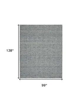 8' X 12' Indigo and Ivory Wool Chevron Area Rug