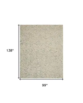8' X 12' Ivory Blue and Green Wool Chevron Area Rug