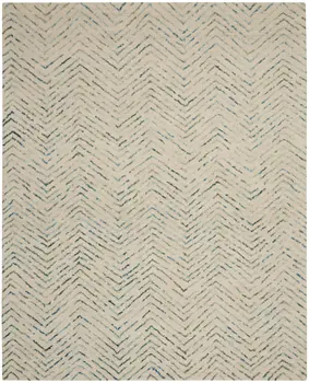 8' X 10' Ivory Blue and Green Wool Chevron Area Rug