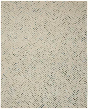 8' X 10' Ivory Blue and Green Wool Chevron Area Rug