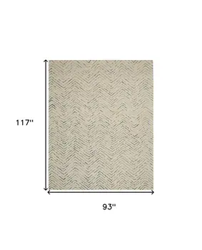 8' X 10' Ivory Blue and Green Wool Chevron Area Rug