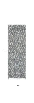 8' Indigo and Ivory Wool Chevron Runner Rug