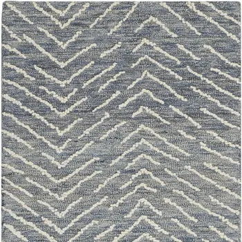 8' Indigo and Ivory Wool Chevron Runner Rug