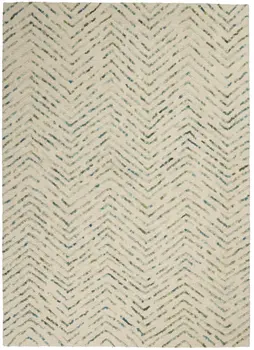5' X 7' Ivory Blue and Green Wool Chevron Area Rug