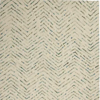 5' X 7' Ivory Blue and Green Wool Chevron Area Rug