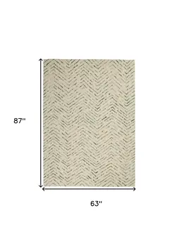 5' X 7' Ivory Blue and Green Wool Chevron Area Rug