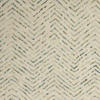 5' X 7' Ivory Blue and Green Wool Chevron Area Rug