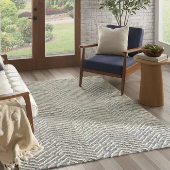 4' X 6' Indigo and Ivory Wool Chevron Area Rug
