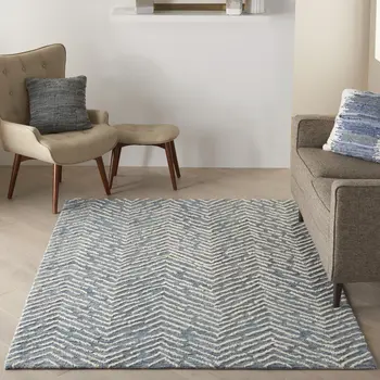 4' X 6' Indigo and Ivory Wool Chevron Area Rug