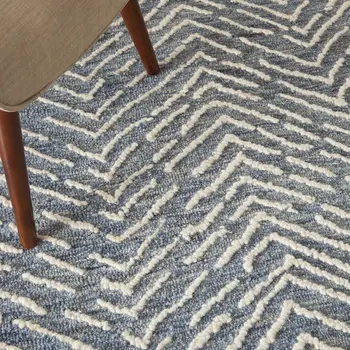 4' X 6' Indigo and Ivory Wool Chevron Area Rug