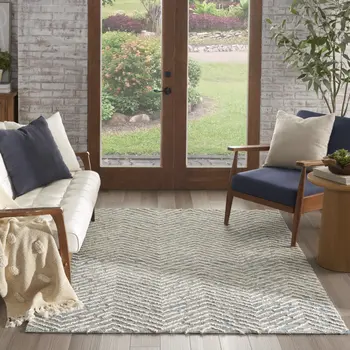 4' X 6' Indigo and Ivory Wool Chevron Area Rug