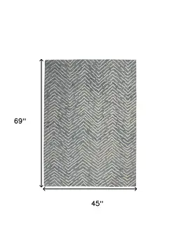 4' X 6' Indigo and Ivory Wool Chevron Area Rug