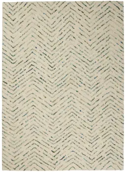 4' X 6' Ivory Blue and Green Wool Chevron Area Rug