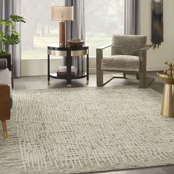 8' X 12' Ivory Brown and Gray Wool Abstract Area Rug