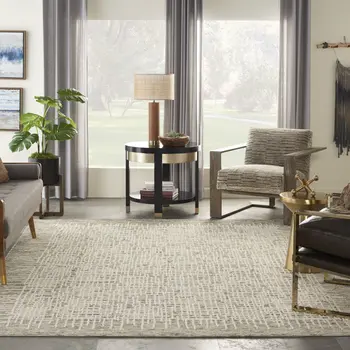 8' X 12' Ivory Brown and Gray Wool Abstract Area Rug