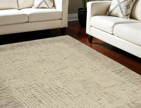 8' X 10' Beige and Tan Wool Abstract Area Rug