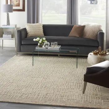 8' X 10' Beige and Tan Wool Abstract Area Rug