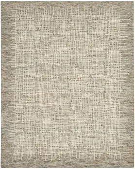 8' X 10' Ivory Brown and Gray Wool Abstract Area Rug