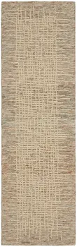 8' Beige and Tan Wool Abstract Runner Rug