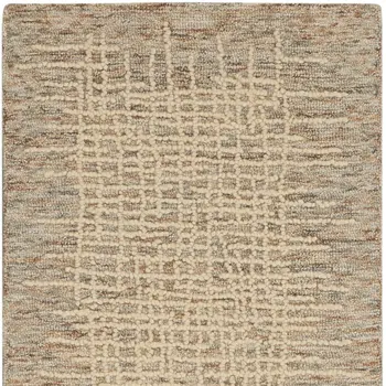 8' Beige and Tan Wool Abstract Runner Rug