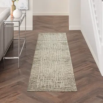 8' Ivory Brown and Gray Wool Abstract Runner Rug