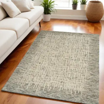 5' X 7' Ivory Brown and Gray Wool Abstract Area Rug