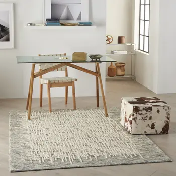 5' X 7' Ivory Brown and Gray Wool Abstract Area Rug