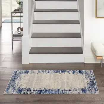 3' X 4' Blue and Gray Abstract Area Rug
