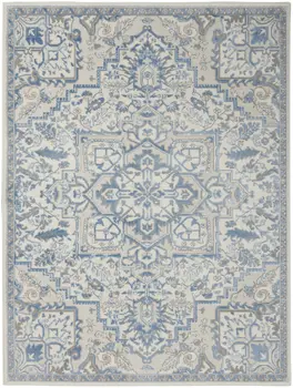 4' X 6' Ivory Blue and Gray Floral Medallion Non Skid Area Rug