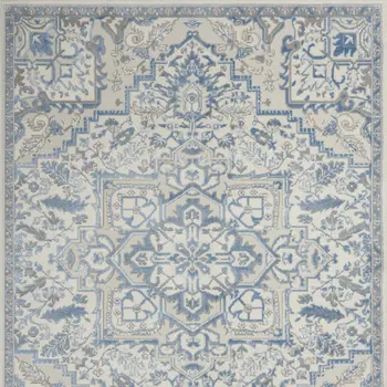 4' X 6' Ivory Blue and Gray Floral Medallion Non Skid Area Rug