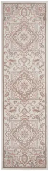 8' Ivory and Red Floral Non Skid Runner Rug