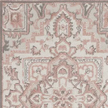 8' Ivory and Red Floral Non Skid Runner Rug
