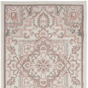 8' Ivory and Red Floral Non Skid Runner Rug