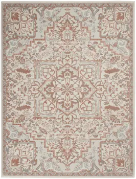 4' X 6' Ivory and Red Floral Medallion Non Skid Area Rug