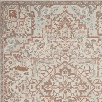 4' X 6' Ivory and Red Floral Medallion Non Skid Area Rug