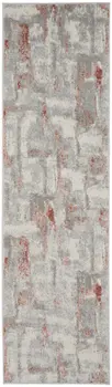 8' Gray and Red Abstract Non Skid Runner Rug