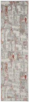 8' Gray and Red Abstract Non Skid Runner Rug